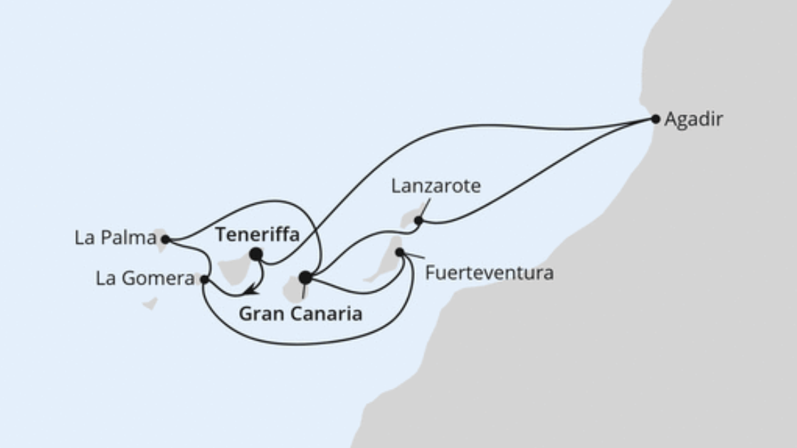 AIDA Kanaren-Kreuzfahrt Route 2025: Feiertagsreise Kanarische Inselwelt & Marokko AIDA Kanaren-Kreuzfahrt Route 2025: Feiertagsreise Kanarische Inselwelt & Marokko