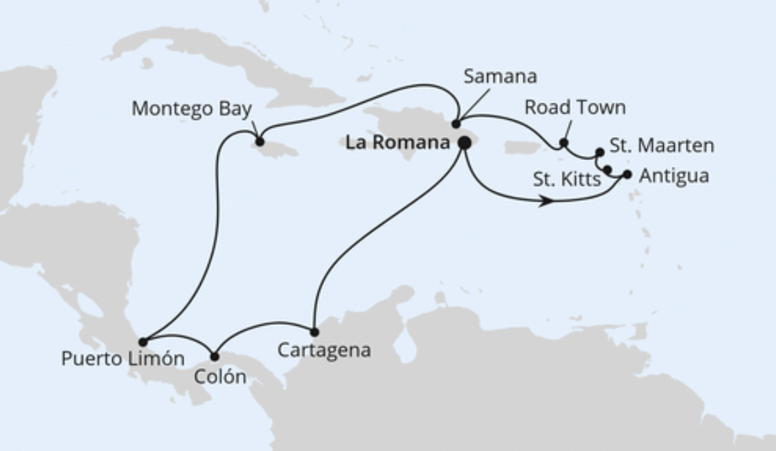 AIDA Karibik-Kreuzfahrt Route 2025: Karibik & Mittelamerika AIDA Karibik-Kreuzfahrt Route 2025: Karibik & Mittelamerika