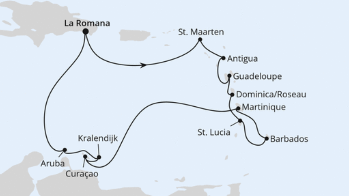 AIDA Karibik-Kreuzfahrt Route 2025: Karibische Inseln AIDA Karibik-Kreuzfahrt Route 2025: Karibische Inseln