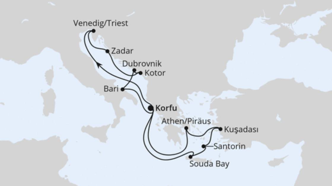 AIDA Mittelmeer-Kreuzfahrt Route 2025: Adria & Griechenland 2 AIDA Mittelmeer-Kreuzfahrt Route 2025: Adria & Griechenland 2