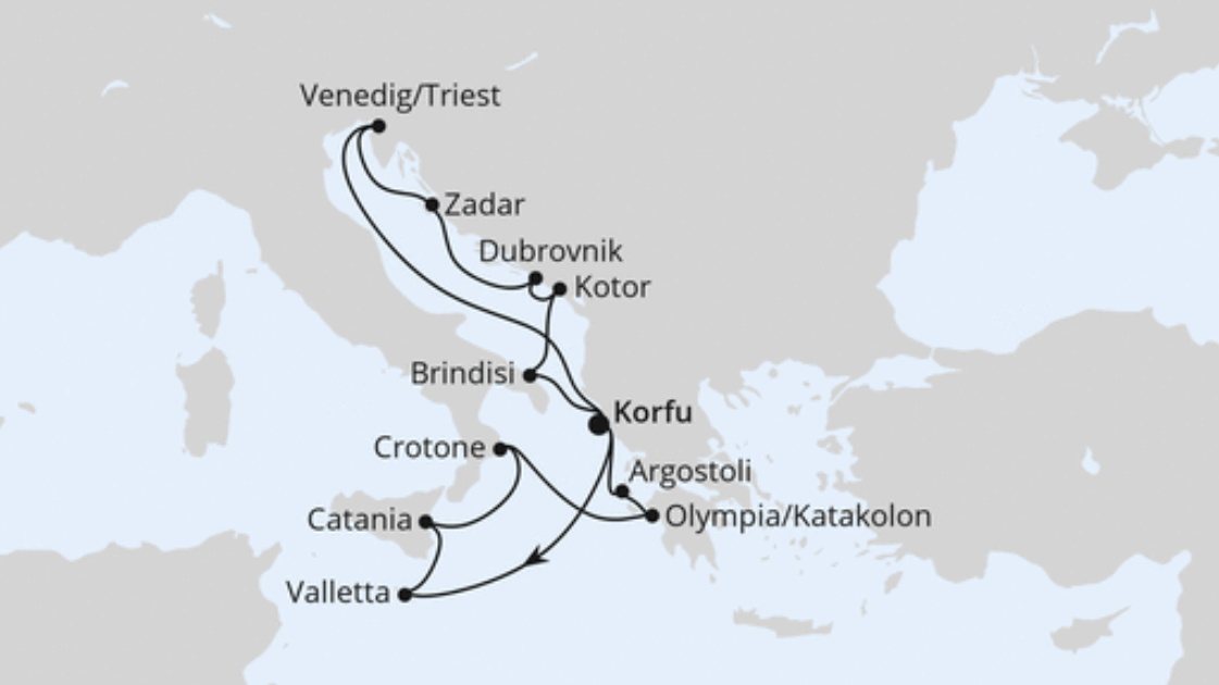 AIDA Mittelmeer-Kreuzfahrt Route 2025: Adria & Mittelmeerinseln 2 AIDA Mittelmeer-Kreuzfahrt Route 2025: Adria & Mittelmeerinseln 2