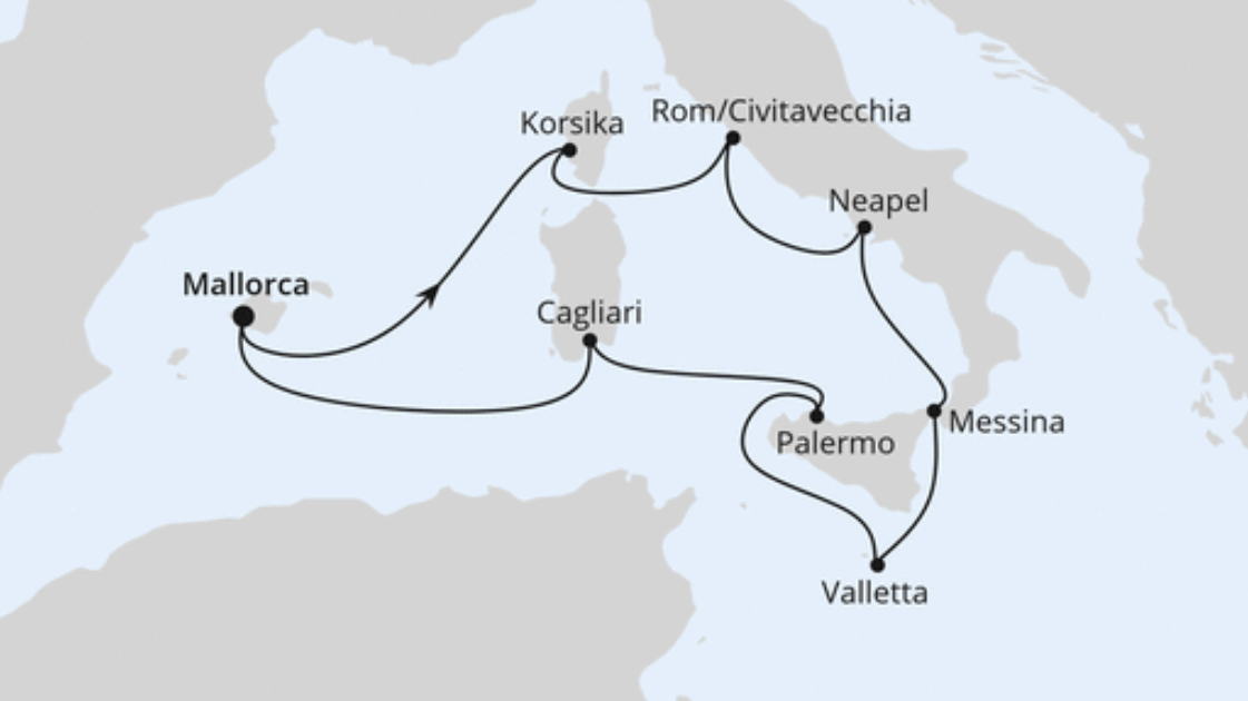 AIDA Mittelmeer-Kreuzfahrt Route 2025: Italien & Mittelmeerinseln AIDA Mittelmeer-Kreuzfahrt Route 2025: Italien & Mittelmeerinseln
