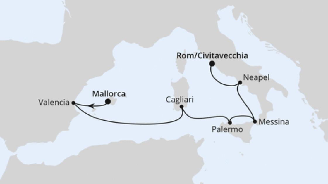 AIDA Mittelmeer-Kreuzfahrt Route 2025: Italien & Spanien AIDA Mittelmeer-Kreuzfahrt Route 2025: Italien & Spanien
