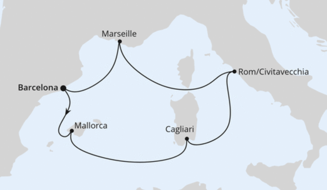 AIDA Mittelmeer-Kreuzfahrt Route 2025: Mediterrane Schätze 2 AIDA Mittelmeer-Kreuzfahrt Route 2025: Mediterrane Schätze 2
