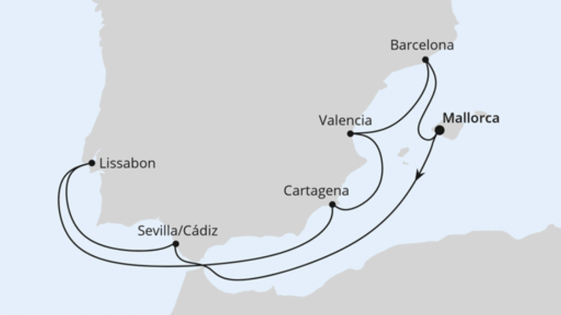 AIDA Mittelmeer-Kreuzfahrt Route 2025: Spanien mit Lissabon AIDA Mittelmeer-Kreuzfahrt Route 2025: Spanien mit Lissabon