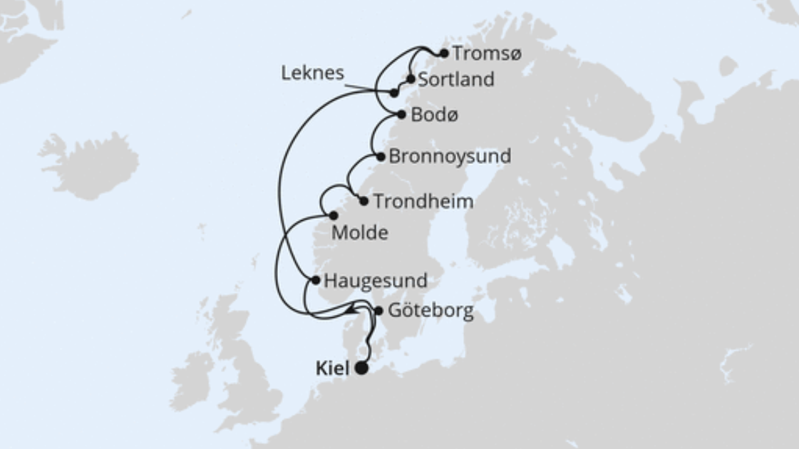 AIDA Norwegen-Kreuzfahrt Route 2025: Herbstliche Nordlichter AIDA Norwegen-Kreuzfahrt Route 2025: Herbstliche Nordlichter