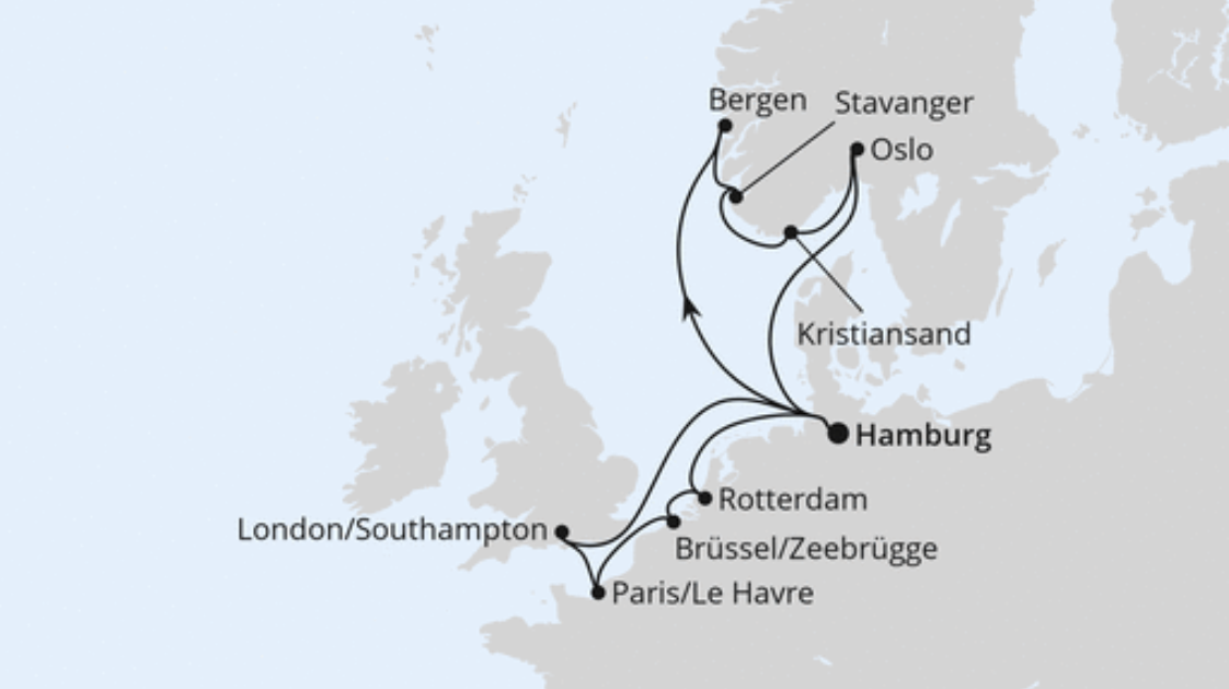 AIDA Norwegen-Kreuzfahrt Route 2025: Metropolen & Südnorwegen AIDA Norwegen-Kreuzfahrt Route 2025: Metropolen & Südnorwegen