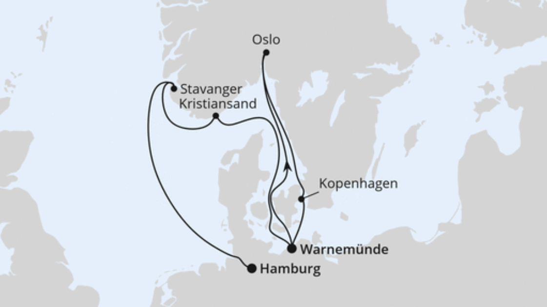AIDA Norwegen-Kreuzfahrt Route 2025: Norwegen & Dänemark 2 AIDA Norwegen-Kreuzfahrt Route 2025: Norwegen & Dänemark 2