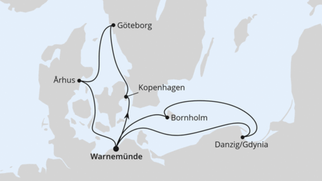 AIDA Ostsee-Kreuzfahrt Route 2025: Dänemark mit Danzig & Göteborg AIDA Ostsee-Kreuzfahrt Route 2025: Dänemark mit Danzig & Göteborg