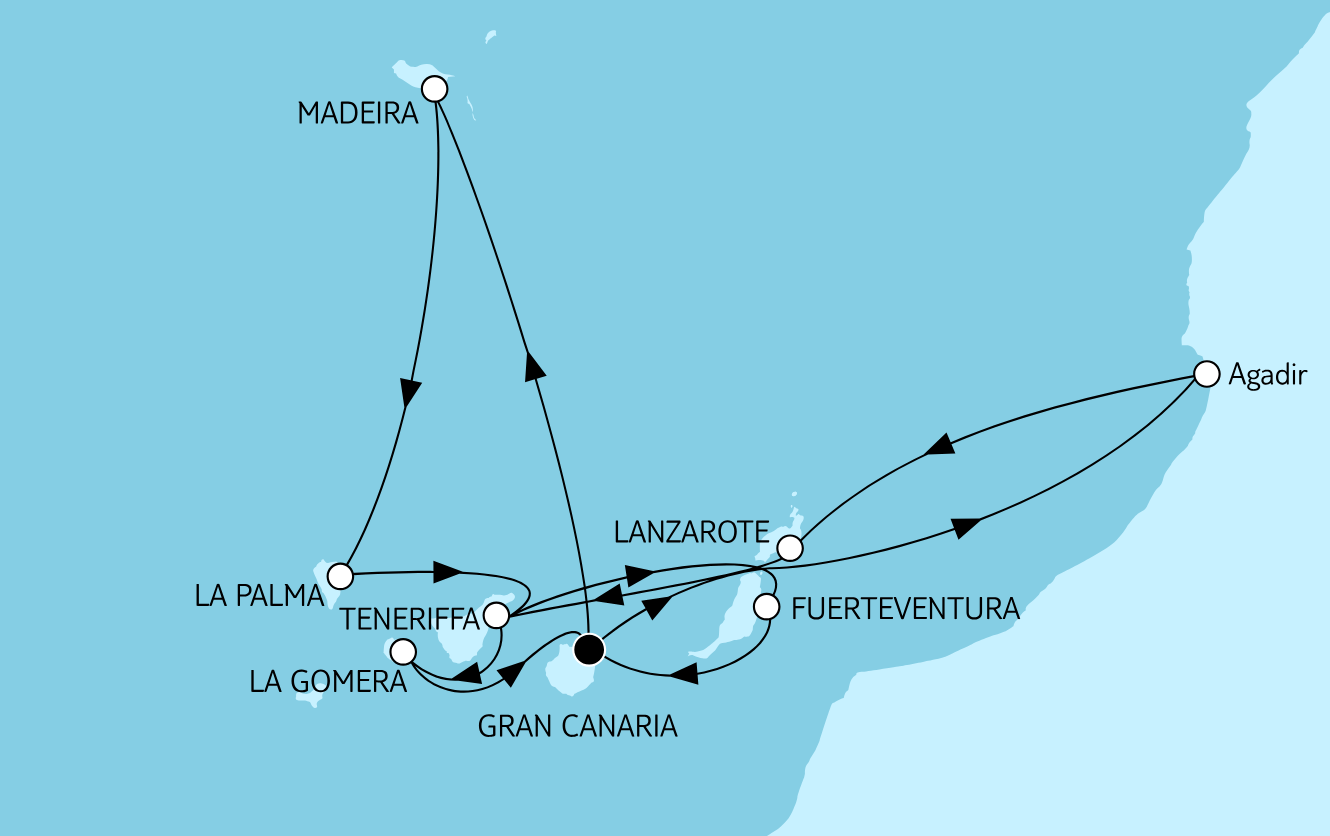 Mein Schiff Kanaren-Kreuzfahrt Route 2025: Kanaren mit Madeira & Marokkanisches Flair 2 Mein Schiff Kanaren-Kreuzfahrt Route 2025: Kanaren mit Madeira & Marokkanisches Flair 2