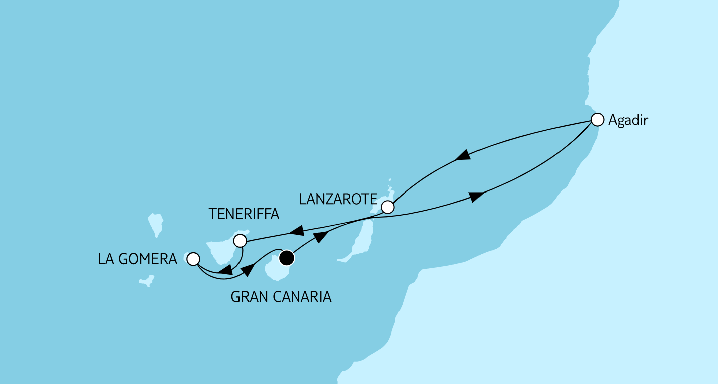Mein Schiff Kanaren-Kreuzfahrt Route 2025: Kanaren mit Marokko Mein Schiff Kanaren-Kreuzfahrt Route 2025: Kanaren mit Marokko
