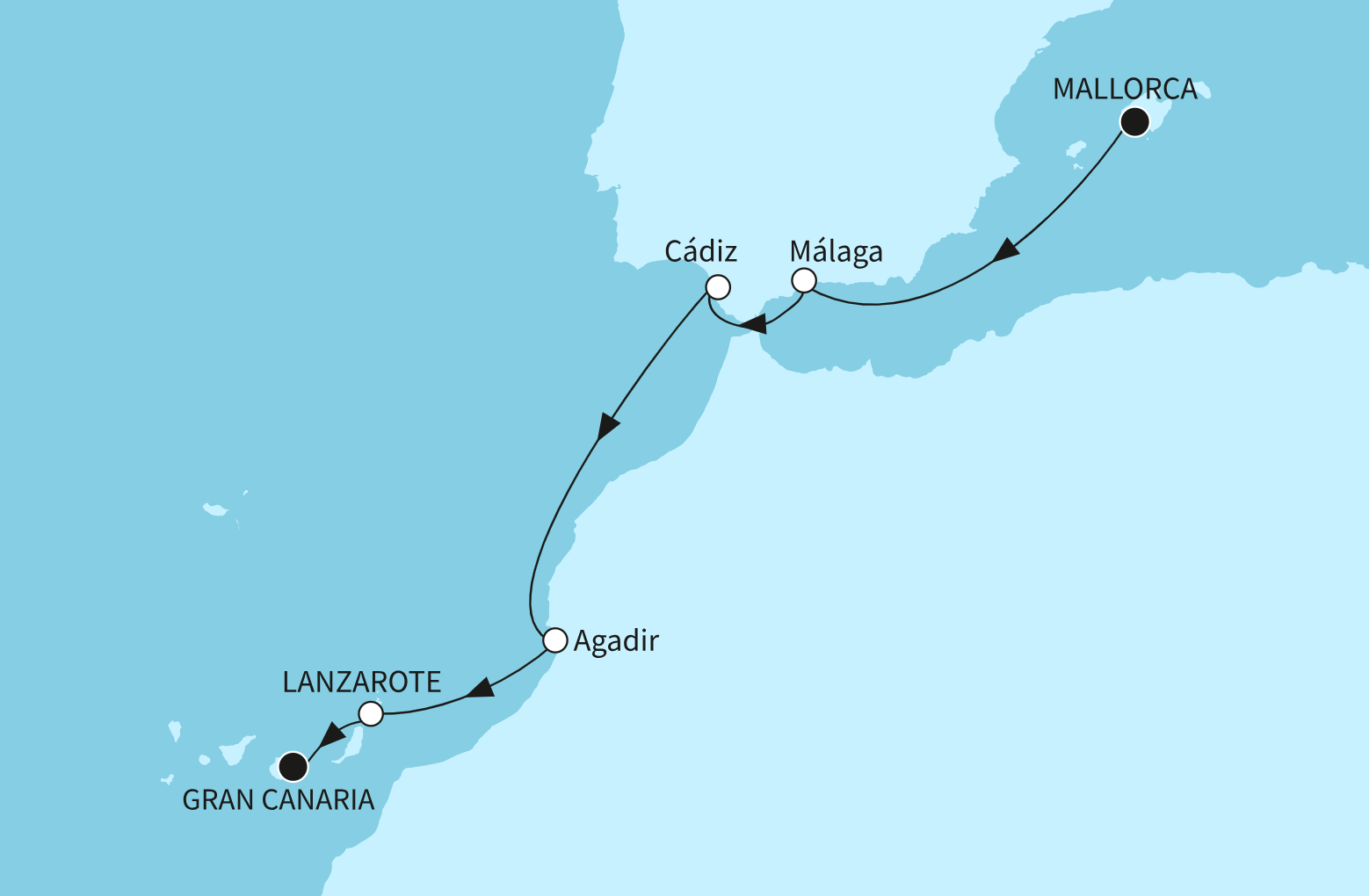 Mein Schiff Kanaren-Kreuzfahrt Route 2025: Südspitze Europas Mein Schiff Kanaren-Kreuzfahrt Route 2025: Südspitze Europas
