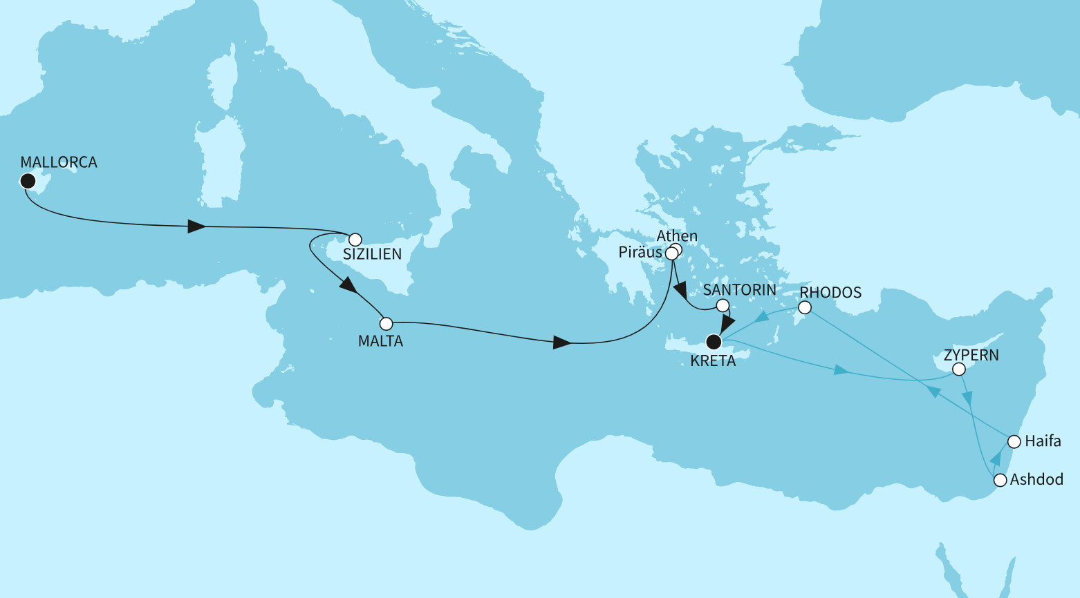 Mein Schiff Mittelmeer-Kreuzfahrt Route 2025: Östliches Mittelmeer intensiv Mein Schiff Mittelmeer-Kreuzfahrt Route 2025: Östliches Mittelmeer intensiv