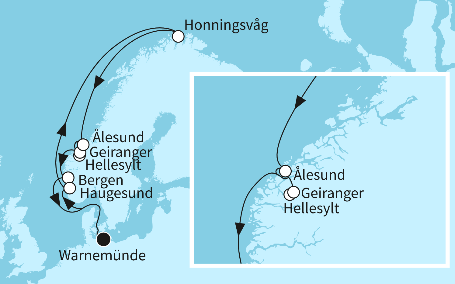 Mein Schiff Norwegen-Kreuzfahrt Route 2025: Norwegens Fjordwelten & Nordkap Mein Schiff Norwegen-Kreuzfahrt Route 2025: Norwegens Fjordwelten & Nordkap