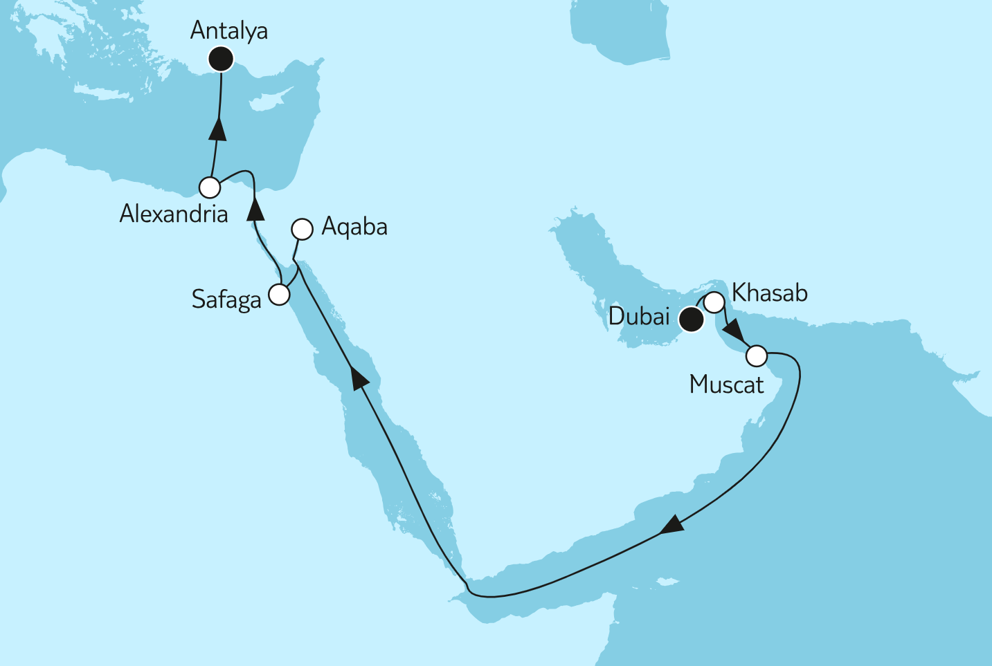 Mein Schiff Orient-Kreuzfahrt Route 2025: Transsuezkanal Mein Schiff Orient-Kreuzfahrt Route 2025: Transsuezkanal