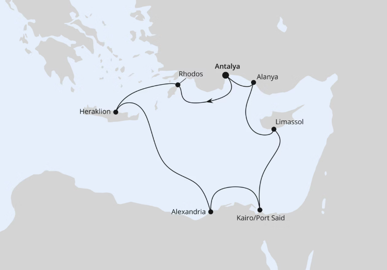 AIDA Östliches Mittelmeer-Kreuzfahrt 2026: Östliches Mittelmeer mit Ägypten AIDA Östliches Mittelmeer-Kreuzfahrt 2026: Östliches Mittelmeer mit Ägypten