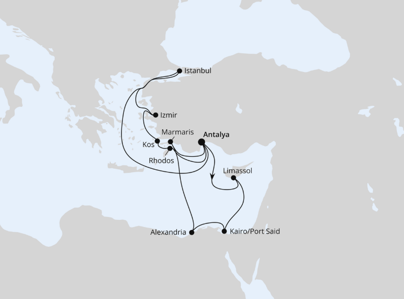 AIDA Östliches Mittelmeer-Kreuzfahrt 2027: Östliches Mittelmeer mit Ägypten & Istanbul AIDA Östliches Mittelmeer-Kreuzfahrt 2027: Östliches Mittelmeer mit Ägypten & Istanbul