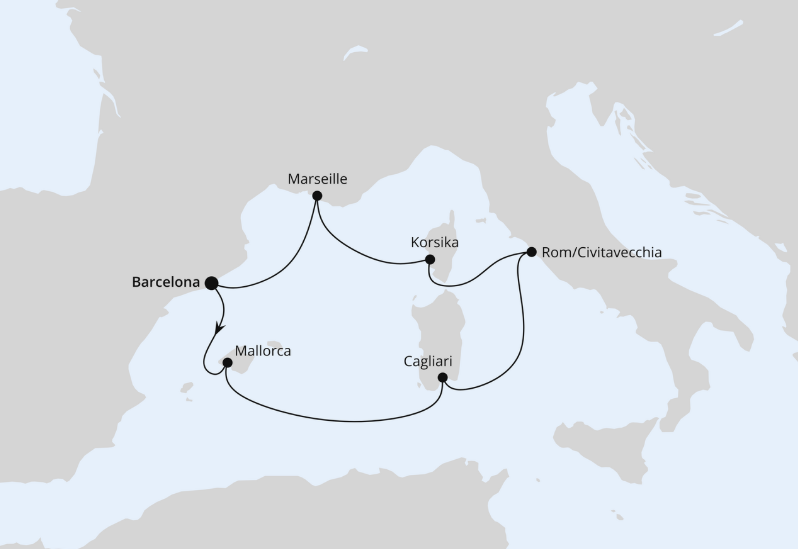 AIDA Westliches Mittelmeer-Kreuzfahrt 2026: Mediterrane Schätze mit Sardinien AIDA Westliches Mittelmeer-Kreuzfahrt 2026: Mediterrane Schätze mit Sardinien