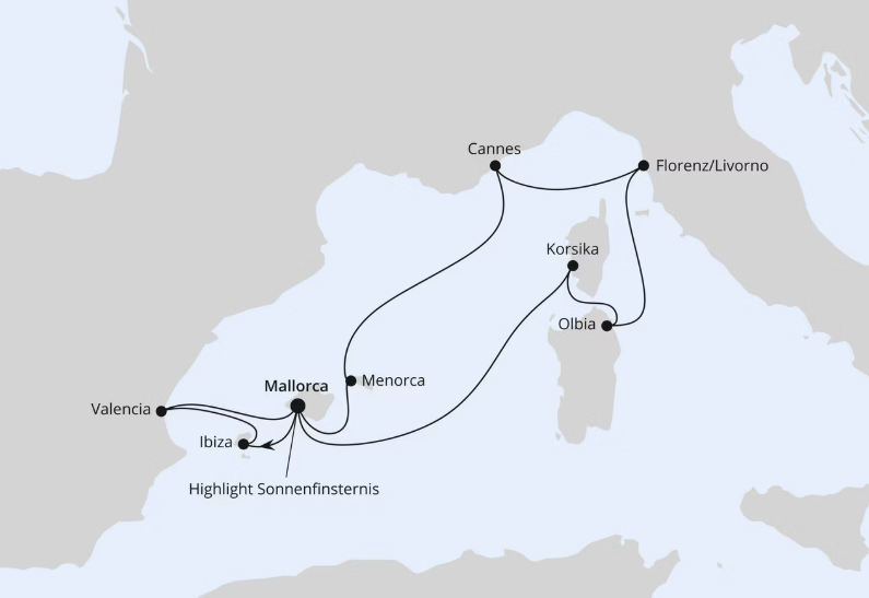 AIDA Westliches Mittelmeer-Kreuzfahrt 2026: Mittelmeerinseln mit Sonnenfinsternis ab Mallorca AIDA Westliches Mittelmeer-Kreuzfahrt 2026: Mittelmeerinseln mit Sonnenfinsternis ab Mallorca
