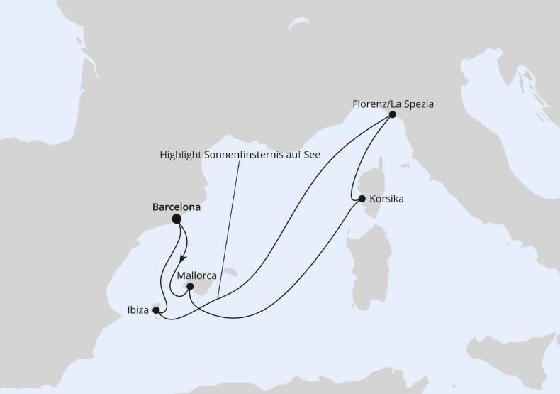 AIDA Westliches Mittelmeer-Kreuzfahrt 2026: Zur Sonnenfinsternis im Mittelmeer ab Barcelona AIDA Westliches Mittelmeer-Kreuzfahrt 2026: Zur Sonnenfinsternis im Mittelmeer ab Barcelona