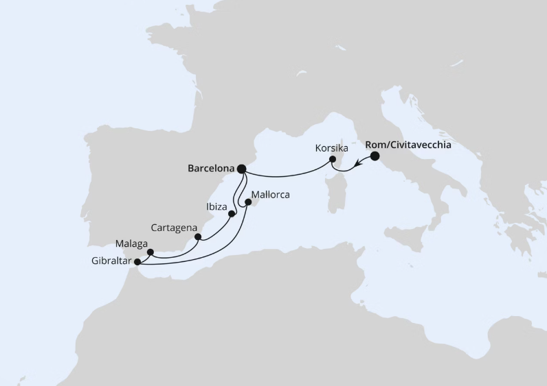 AIDA Westliches Mittelmeer-Kreuzfahrt 2026: Gibraltar ab Civitavecchia AIDA Westliches Mittelmeer-Kreuzfahrt 2026:mGibraltar ab Civitavecchia