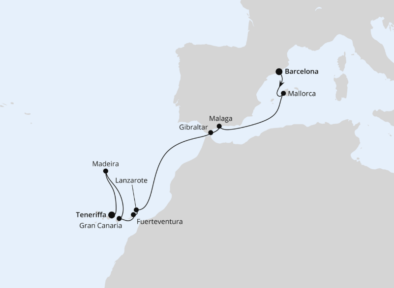 AIDA Westliches Mittelmeer-Kreuzfahrt 2027: Andalusien, Kanaren & Madeira ab Barcelona AIDA Westliches Mittelmeer-Kreuzfahrt 2027: Andalusien, Kanaren & Madeira ab Barcelona