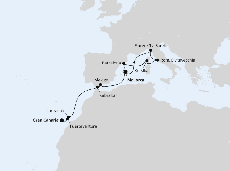 AIDA Westliches Mittelmeer-Kreuzfahrt 2027: Korsika, Italien & Kanaren ab Mallorca AIDA Westliches Mittelmeer-Kreuzfahrt 2027: Korsika, Italien & Kanaren ab Mallorca