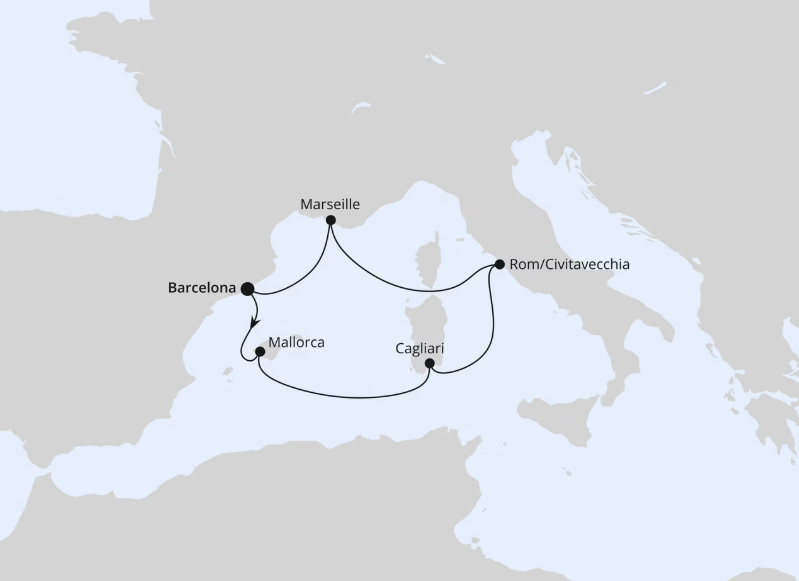 AIDA Westliches Mittelmeer-Kreuzfahrt 2027: Mediterrane Schätze mit Sardinien AIDA Westliches Mittelmeer-Kreuzfahrt 2027: Mediterrane Schätze mit Sardinien