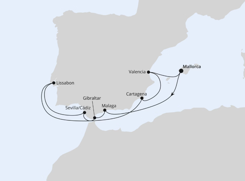 AIDA Westliches Mittelmeer-Kreuzfahrt 2027: Spanien, Portugal & Gibraltar ab Mallorca AIDA Westliches Mittelmeer-Kreuzfahrt 2027: Spanien, Portugal & Gibraltar ab Mallorca