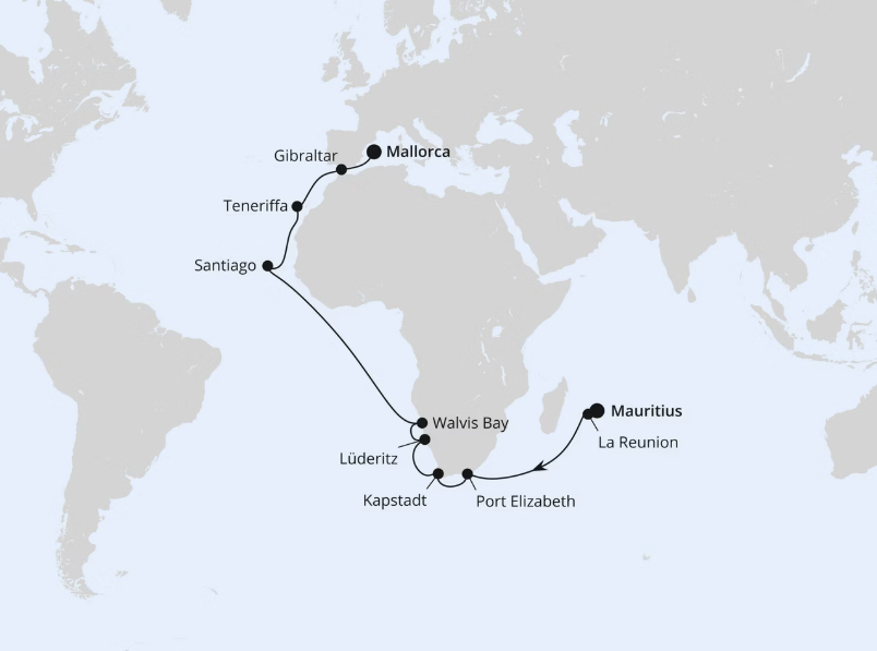 AIDA Afrika-Kreuzfahrt 2026: Von Mauritius über Südafrika nach Mallorca 1 AIDA Afrika-Kreuzfahrt 2026: Von Mauritius über Südafrika nach Mallorca 1