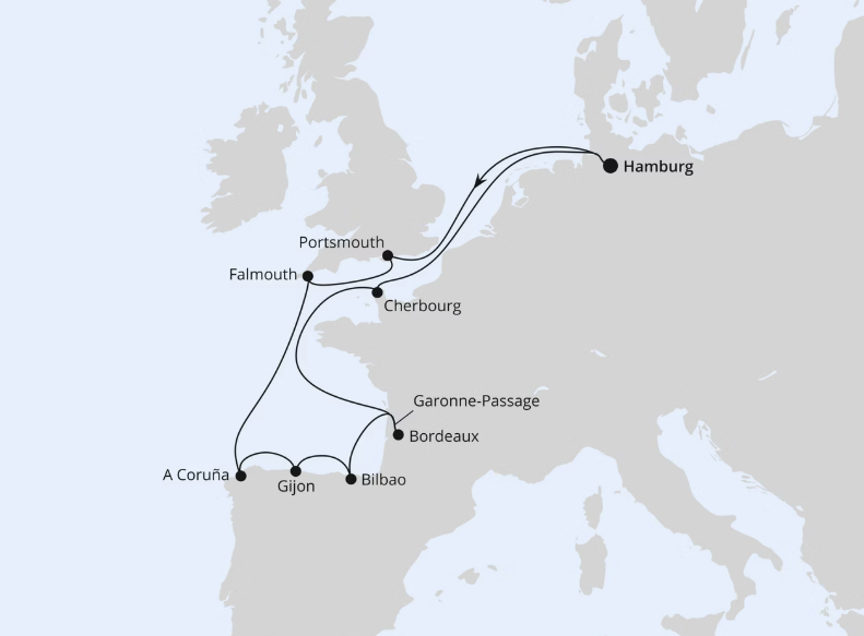 AIDA Westeuropa-Kreuzfahrt 2026: Ärmelkanal & Golf von Biskaya ab Hamburg