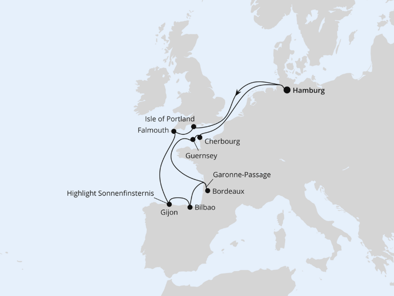 AIDA Westeuropa-Kreuzfahrt 2026: Ärmelkanal & Golf von Biskaya mit Sonnenfinsternis