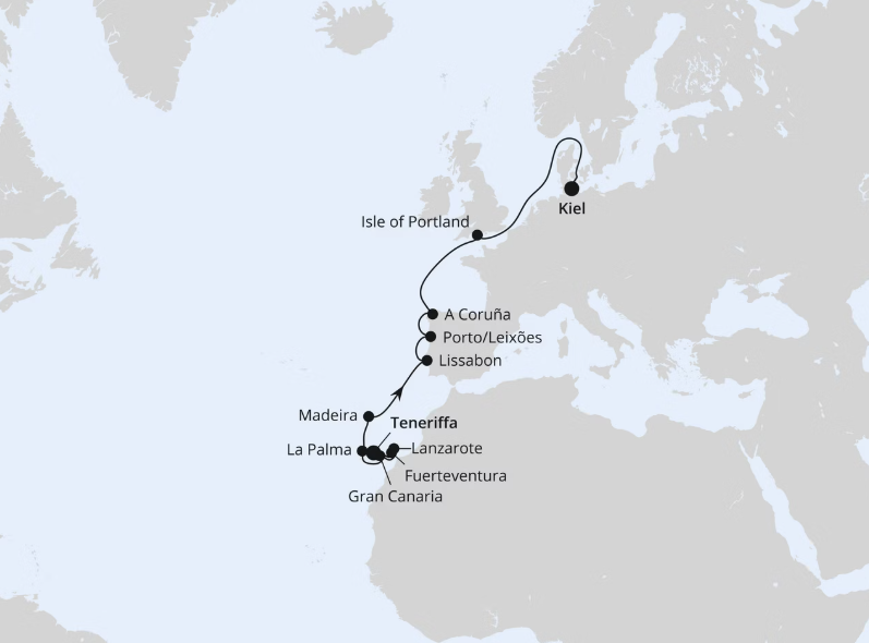 AIDA Westeuropa-Kreuzfahrt 2026: Europas Atlantikküste ab Teneriffa
