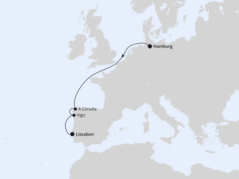 AIDA Westeuropa-Kreuzfahrt 2027: Von Hamburg über Galicien nach Lissabon