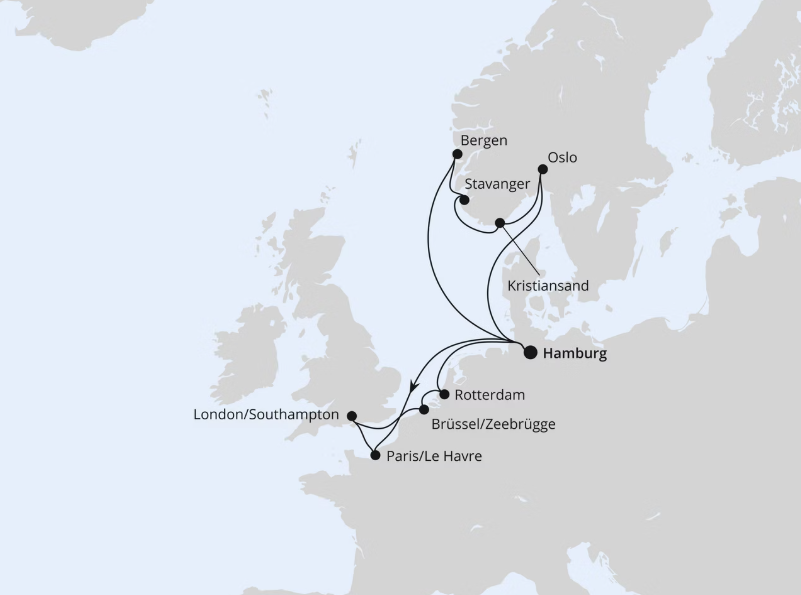 AIDA Westeuropa-Kreuzfahrt 2027: Metropolen & Südnorwegen ab Hamburg
