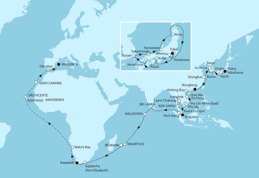 Mein Schiff Asien-Kreuzfahrt 2027: Große Weltentdecker-Route Mein Schiff Asien-Kreuzfahrt 2027: Große Weltentdecker-Route