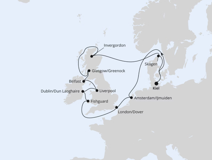 AIDA Nordeuropa-Kreuzfahrt 2027: Großbritannien & Irland ab Kiel