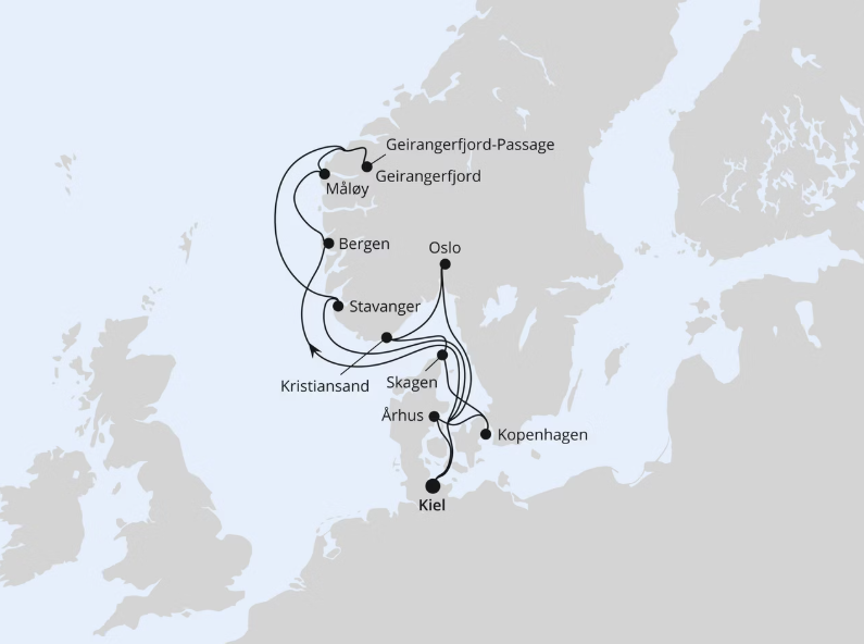 AIDA Norwegen-Kreuzfahrt 2027: Große Skandinavien-Reise ab Kiel 1
