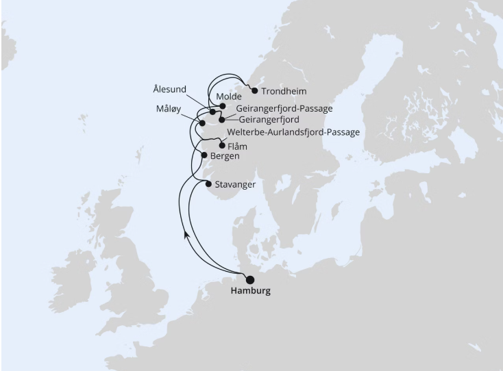 AIDA Norwegen-Kreuzfahrt 2027: Norwegens Fjord-Weltnaturerbe ab Hamburg 2
